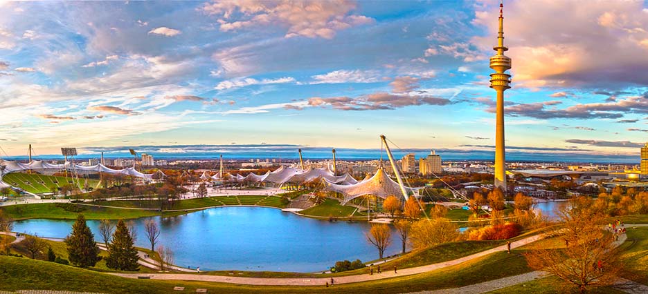 Blick von oben auf den Olympiapark München.