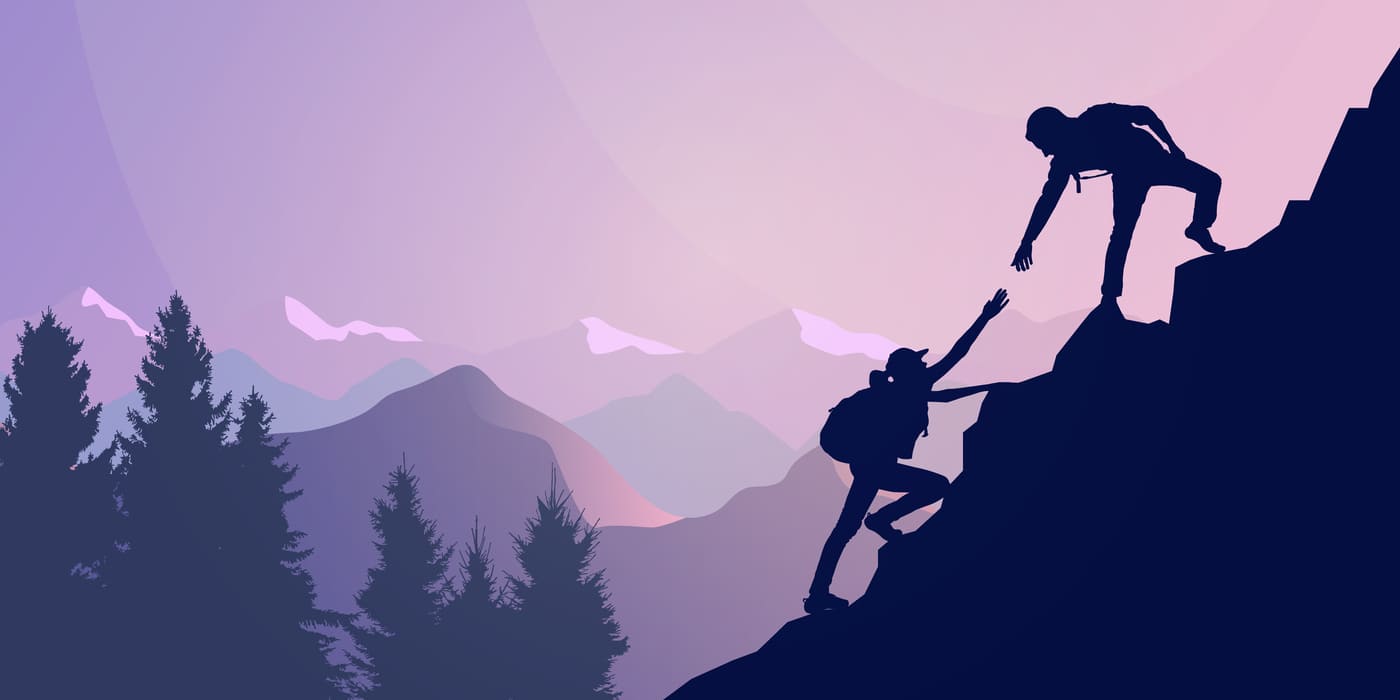 Helfenden Hand Bergaufstieg Life Coaching