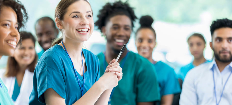 Attentive nursing students in class